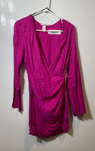 Load image into Gallery viewer, H&amp;M Womens Fuchsia Long Sleeve V-Neck Pullover Mini Wrap Dress Size Small
