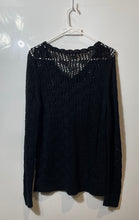 Load image into Gallery viewer, LOFT Ann Taylor Womens Black Long Sleeve V-Neck Open-Knit Pullover Sweater Sz L
