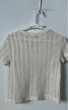 Load image into Gallery viewer, Mango Womens White Crochet Short Sleeve Crew Neck Regular Fit Blouse Top Size XS
