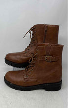 Load image into Gallery viewer, Qupid Womens Brown Leather Round Toe Lace-Up Ankle Combat Boots Size 9
