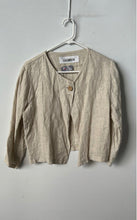 Load image into Gallery viewer, Tina Stephens Womens Beige Linen 3/4 Sleeve One-Button Cropped Jacket Size 1
