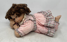Load image into Gallery viewer, My Baby Bright Eyes Brown Hair Laying Down Porcelain Doll In Pink Dress

