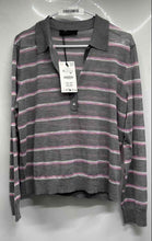 Load image into Gallery viewer, Zara Womens Gray Pink Striped Long Sleeve Polo Pullover Sweater Sz XL With Tags
