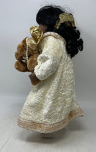 Load image into Gallery viewer, Petite Porcelains By Barbara Lee Curly Black Hair Plush Bear Cream Outfit Doll
