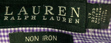 Load image into Gallery viewer, Lauren Ralph Lauren Mens Purple White Gingham Print Collared Dress Shirt Size 17
