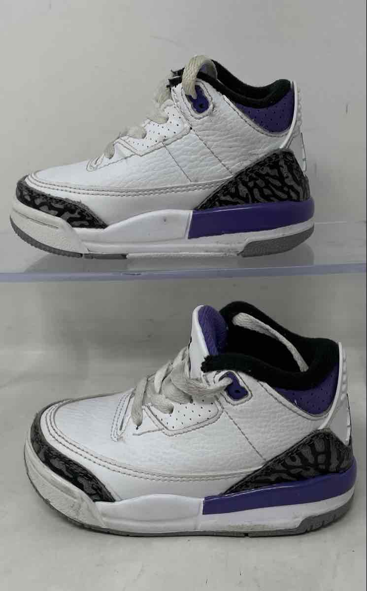 Authentic Nike Boys Jordan 3 Retro White Black Gray Basketball Shoes 5C In Box