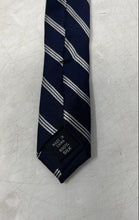 Load image into Gallery viewer, Michael Kors Mens Blue White Striped Silk Adjustable Long Formal Designer Tie
