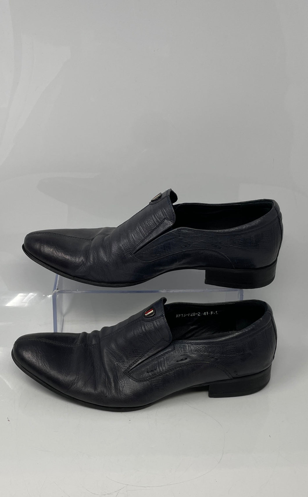 Franco Lucci Mens Black Leather Round Toe Slip-On Loafer Shoes Size EUR 41