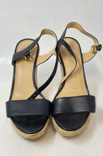 Load image into Gallery viewer, Michael Kors Womens Black Leather Open Toe Wedge espadrilles Sandals Size 7.5M
