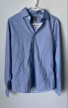 Load image into Gallery viewer, Michael Kors Mens Blue Printed Slim-Fit Stretch Long Sleeve Dress Shirt Size M
