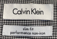 Load image into Gallery viewer, Calvin Klein Mens Gray Black Gingham Slim Fit Non-Iron Dress Shirt Sz 17.5 34/35
