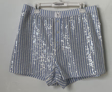Load image into Gallery viewer, By Anthropologie Womens Blue White Striped Sequin The Wren Boxer Shorts Size L
