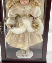 Load image into Gallery viewer, 1999 Camellia Garden Collection Floral Dress Porcelain Doll On Wooden Display
