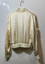 Load image into Gallery viewer, Express Womens Beige Satin Long Sleeve Collared Full-Zip Bomber Jacket Size L
