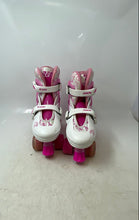 Load image into Gallery viewer, Neon Kids Pink White 4-Wheel Adjustable Ratchet Buckle Roller Skates Size 3-6
