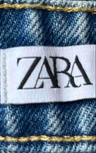 Load image into Gallery viewer, Zara Womens Blue Denim Light Wash Distressed Front Slit Midi A-Line Skirt Sz XS
