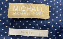 Load image into Gallery viewer, Michael Kors Mens Blue Printed Long Sleeve Collared Slim Fit Dress Shirt Size 17
