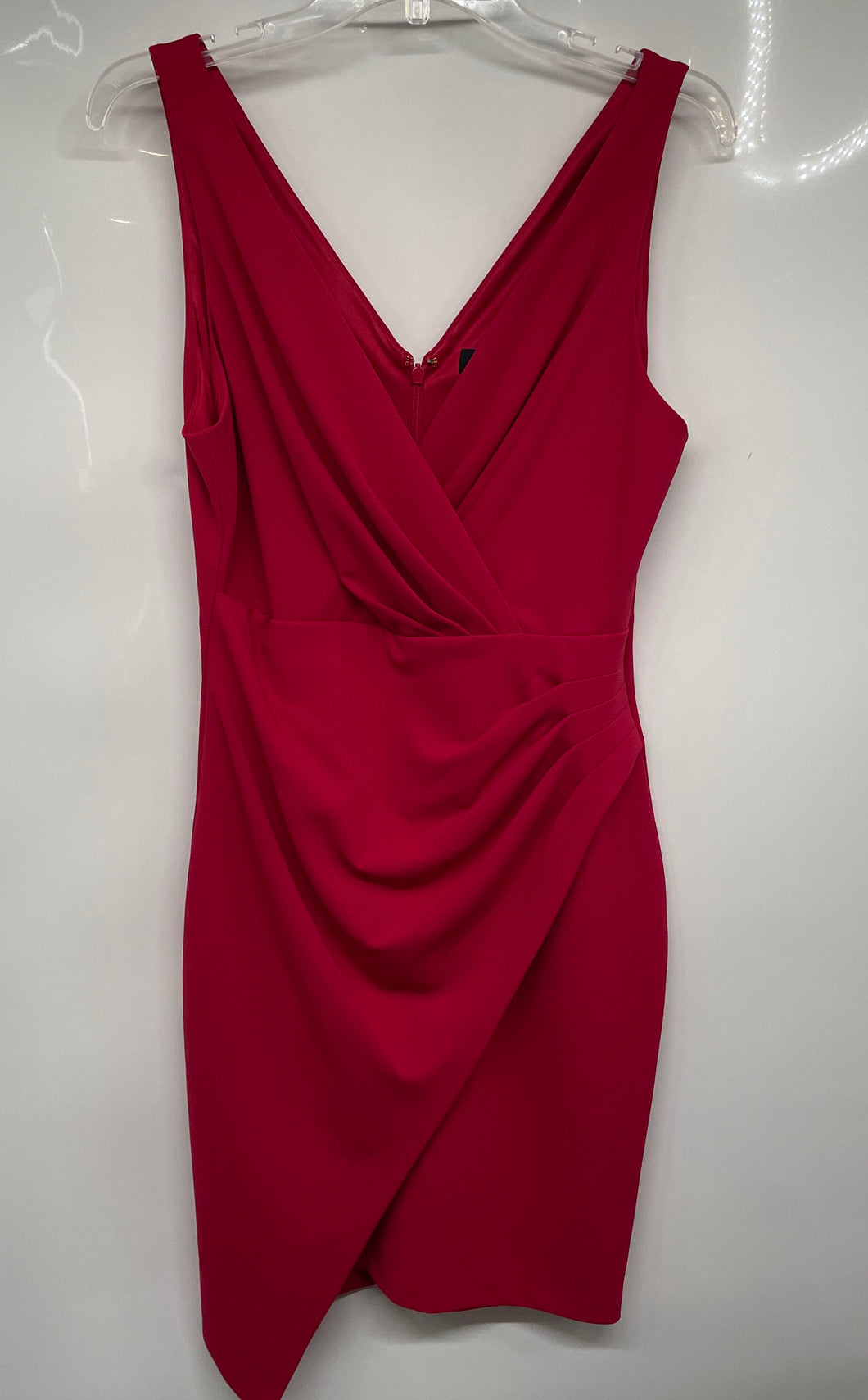 Guess Womens Red Pleated Surplice Neck Back-Zip Slit Sheath Dress Size 10