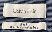 Load image into Gallery viewer, Calvin Klein Mens Blue Slim Fit Stretch Wrinkle Free Dress Shirt Size Large
