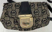 Load image into Gallery viewer, Michael Kors Womens Brown Black Signature Print Flap Over Crossbody Handbag
