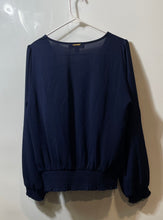 Load image into Gallery viewer, Michael Kors Womens Blue Long Sleeve V-Neck Blouse Top Size Medium
