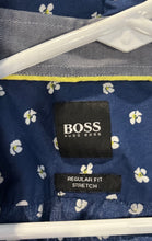 Load image into Gallery viewer, Hugo Boss Mens Blue Printed Regular Fit Stretch Long Sleeve Button-Up Shirt Sz S
