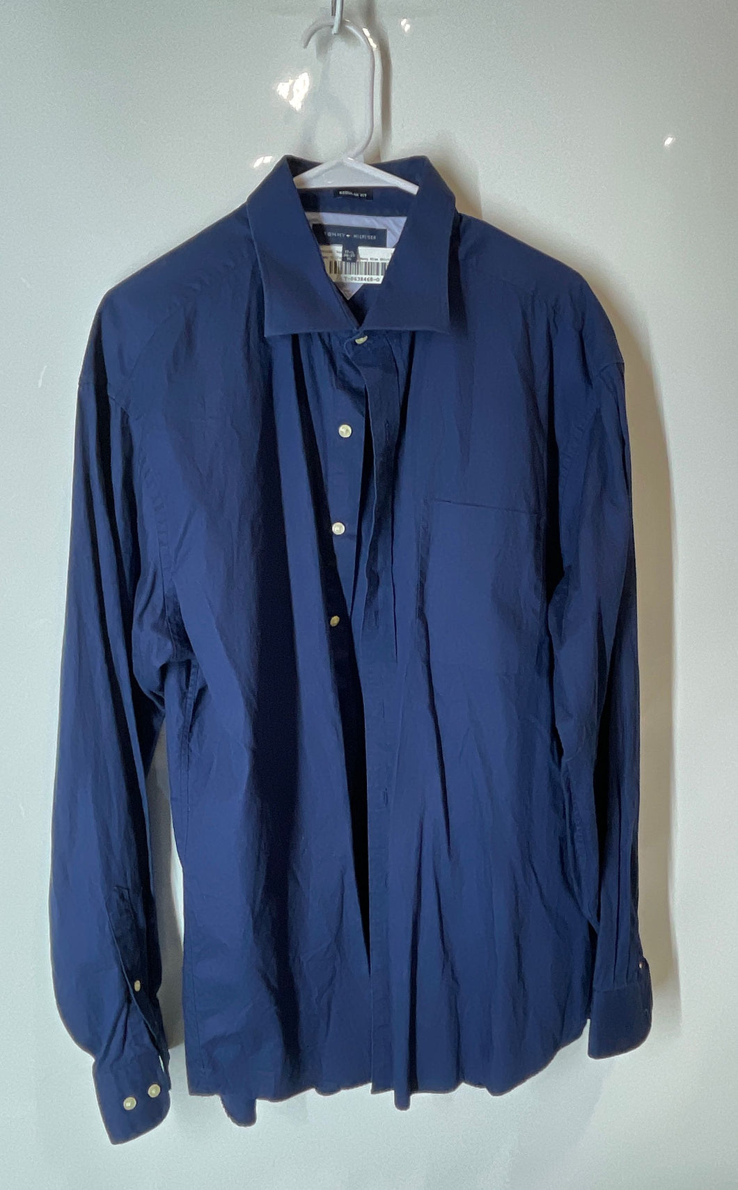 Tommy Hilfiger Mens Navy Blue Long Sleeve Collared Dress Shirt Size XL 17 1/2