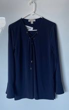 Load image into Gallery viewer, Michael Kors Womens Blue Prussian Long Sleeve Tie-Neck Blouse Top Size M
