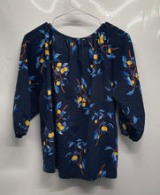 Load image into Gallery viewer, Ann Taylor Womens Blue Lemon Print 3/4 Puff Sleeve Scoop Neck Blouse Top Size S
