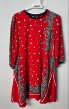 Load image into Gallery viewer, Zara Womens Red Printed Round Neck 3/4 Sleeve Sheath Dress Size Medium
