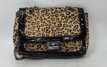 Load image into Gallery viewer, Chico's Womens Black Beige Leopard Chain Strap Turn Lock Crossbody Handbag
