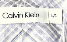 Load image into Gallery viewer, Calvin Klein Mens Blue White Plaid Long Sleeve Collared Button-Up Shirt Size L

