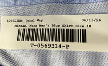 Load image into Gallery viewer, Michael Kors Mens Blue Regular Fit Airsoft Stretch Dress Shirt Size 18 34/35
