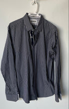 Load image into Gallery viewer, Express Mens Blue White Striped Cotton Long Sleeve Fitted Dress Shirt Size L
