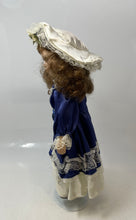 Load image into Gallery viewer, Franklin Heirloom Brown Hair Blue Eyes Porcelain Doll In Blue Dress In Open Box
