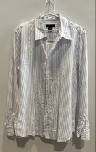 Load image into Gallery viewer, Calvin Klein Mens White Blue Striped Cotton Long Sleeve Button-Up Shirt Size L
