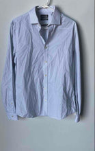 Load image into Gallery viewer, Michael Kors Mens Blue Printed Cotton Slim Fit Untucked Length Dress Shirt Sz M
