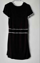 Load image into Gallery viewer, Express Womens Black White Scalloped Trim Scoop Neck Sweater Dress Size Large
