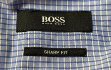 Load image into Gallery viewer, Hugo Boss Mens Blue Check Cotton Sharp Fit Long Sleeve Collared Dress Shirt 17
