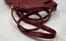 Load image into Gallery viewer, Michael Kors Womens Red Snakeskin Embossed Leather Zipper Satchel Handbag
