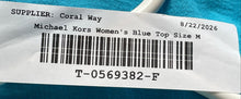 Load image into Gallery viewer, Michael Kors Womens Blue Cotton Short Puff Sleeve Smocked Waist Blouse Top Sz M
