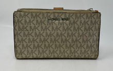 Load image into Gallery viewer, Michael Kors Womens Jet Set Gold-Tone Monogram Double-Zip Bifold Wallet
