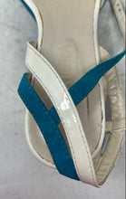 Load image into Gallery viewer, Majora Womens White Blue Leather Buckle Wedge Heel Ankle Strap Heels Size 39
