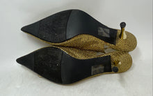 Load image into Gallery viewer, J. Renee Womens Gold Pointed Toe Kitten Slingback Heels Size 9.5M
