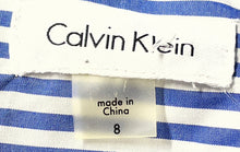 Load image into Gallery viewer, Calvin Klein Womens White Blue Striped Long Sleeve Belted Waist Shirt Dress Sz 8

