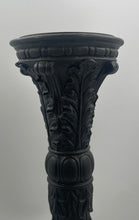Load image into Gallery viewer, Antique Fitz &amp; Floyd Matte Black Intricately Carved Resin Candlestick Holder
