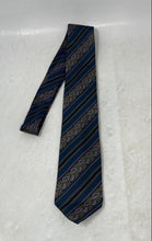 Load image into Gallery viewer, Pierre Cardin Mens Blue Striped Paisley Print Silk Adjustable Designer Tie
