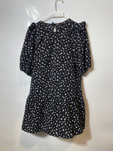 Load image into Gallery viewer, Zara Womens Black White Floral Puff Sleeve Crew Neck Ruffle Mini Dress Size XS
