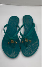 Load image into Gallery viewer, Authentic Tory Burch Womens Green Open Toe Flat Thong Sandals Size 9 Worn
