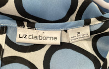 Load image into Gallery viewer, Liz Claiborne Womens Blue Geometric Cap Sleeve Round Neck Blouse Top Size XL
